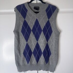 Southpole Sweater Vest Mens Large Gray Argyle V Neck Knit Pullover Casual